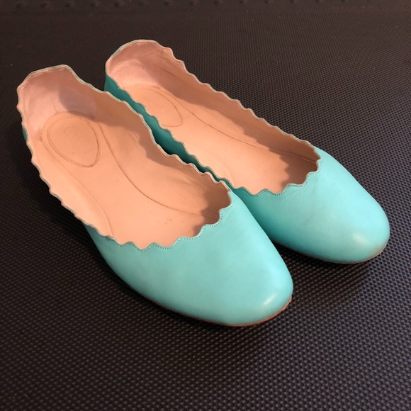 Chloe Shoes - Chloe Lauren Scalloped Flats Size 37.5 Teal Shoes